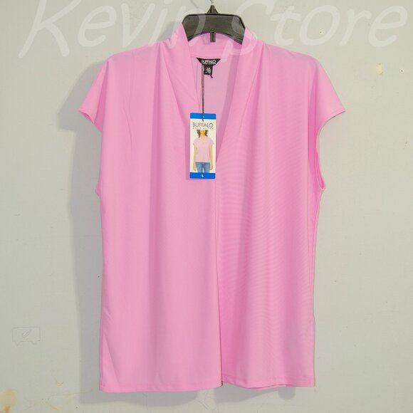 Pink (Fondant) NWT Buffalo Ladies' V-Neck Short Sleeve Blouse - Picture 2 of 8